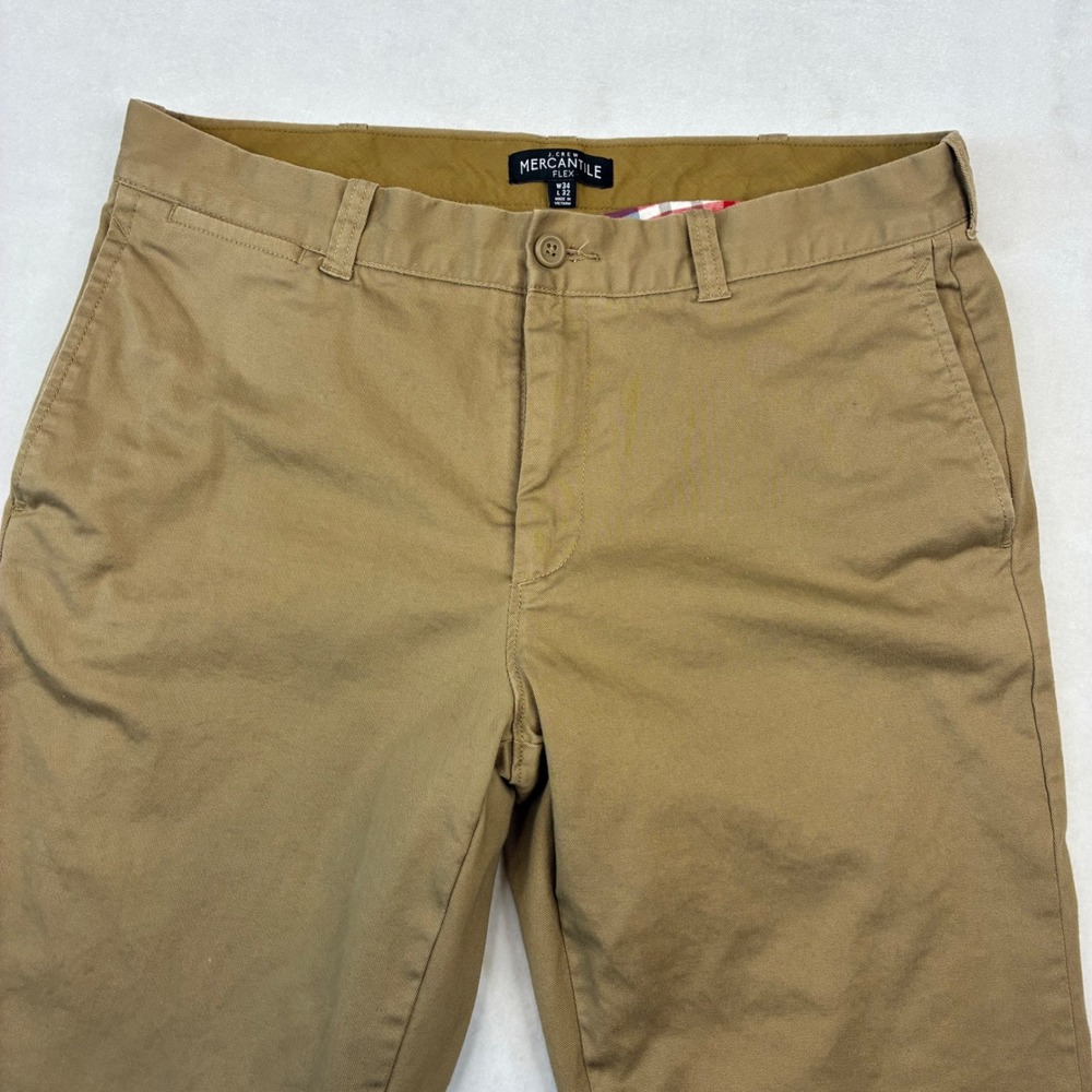J.Crew Mercantile Plaid Lined Chino Pants Mens 34x32 Tan‎ Flex Straight Khakis